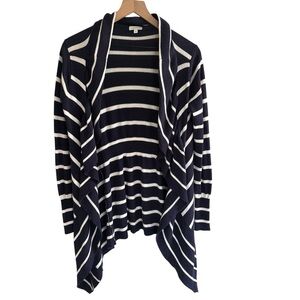 Boston Proper Waterfall Cardigan Sweater Stripes Casual Nautical Lagenlook Small